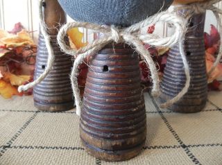 Trio of Primitive Handmade Jack - O - Lanterns on Antique Wood Beehive Spools 6