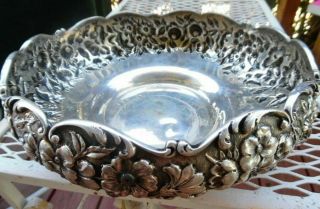 Antique Repousse Floral Round Pedestal Bowl S Kirk And Son Sterling Silver