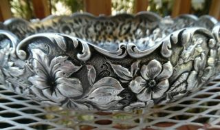 Antique Repousse Floral Round Pedestal Bowl S Kirk And Son Sterling Silver 3