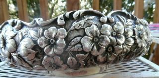 Antique Repousse Floral Round Pedestal Bowl S Kirk And Son Sterling Silver 9