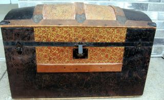 Antique Victorian Domed Top Steamer Trunk Chest Treasure Stagecoach Chest 1800 