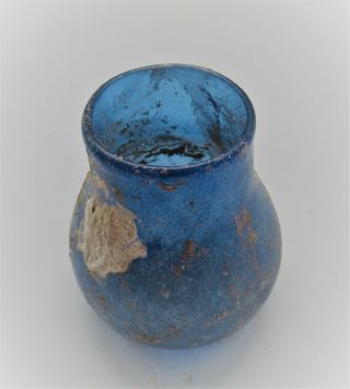 MUSEUM QUALITY ANCIENT ROMAN AQUA BLUE BULBOUS GLASS VESSEL CIRCA 200 - 300AD 2
