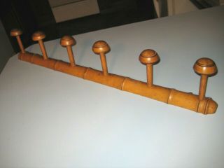 Antique 35 " Faux Bamboo Hat Coat Rack Primative Country - Five Pegs Worm Holes