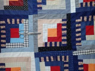 Gorgeous Fabrics c1880 Antique Log Cabin QUILT TOP 83x71 Cheddar Hearth 10