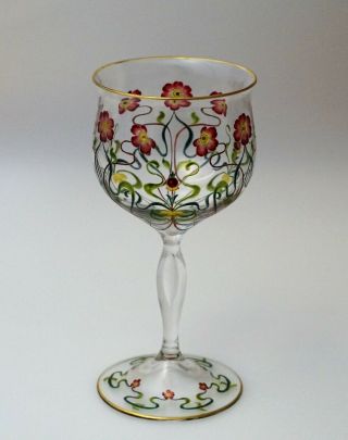 Incredible Austrian Enameled Wine Stem Myers Neff Theresienthal Glass - B