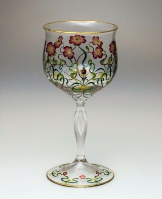 Incredible Austrian Enameled Wine Stem Myers Neff Theresienthal Glass - B 2