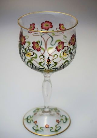 Incredible Austrian Enameled Wine Stem Myers Neff Theresienthal Glass - B 7