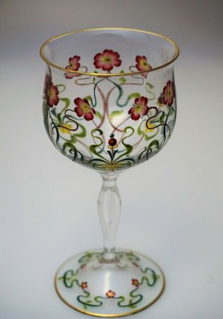 Incredible Austrian Enameled Wine Stem Myers Neff Theresienthal Glass - B 9