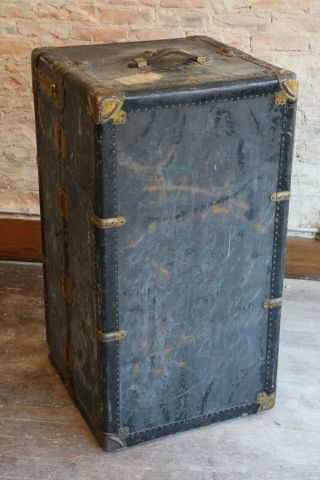 Antique Mendel Wardrobe Steamer Trunk Luggage Chest vintage coffee table brass 11