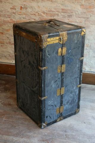 Antique Mendel Wardrobe Steamer Trunk Luggage Chest vintage coffee table brass 2