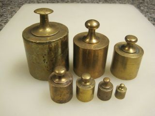 (7) Vintage Brass Scale Mercantile Weights - 2 Kilo - 20 Grams B9786