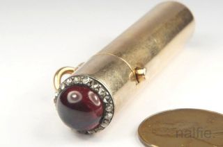 ANTIQUE 18K GOLD GARNET & ROSE CUT DIAMOND SCENT BOTTLE FOB / PENDANT c1800s 4