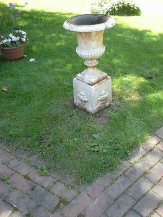 Early Tall Cast Iron Planter Urn With 4 Floral Baskets Castings Nineteenth Cent