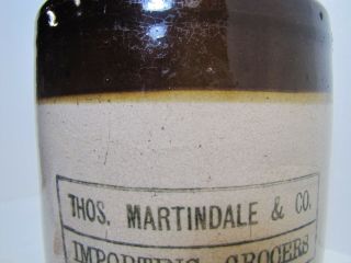 Antique 1900 Thos.  Martindale & Co.  Philadelphia Jug Crock Importing Grocers Pa 11