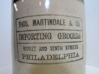Antique 1900 Thos.  Martindale & Co.  Philadelphia Jug Crock Importing Grocers Pa 2