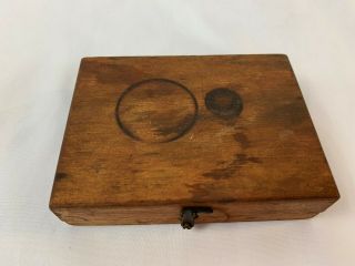 VINTAGE ANTIQUE BRASS BALANCE SCALE WEIGHTS IN WOOD BOX 5