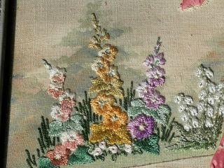 EMBROIDERED,  PAINTED ' 3D ' CRINOLINE LADY GARDEN FLORAL TRAY 1930 8