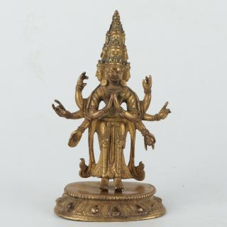 Antique Chinese Tibetan Gilt Copper Eight - Arm Buddha