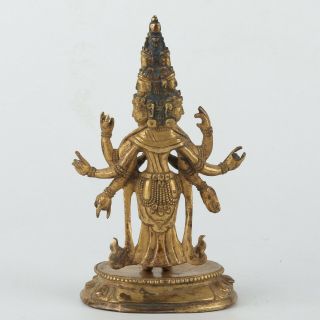 Antique Chinese Tibetan Gilt Copper Eight - arm Buddha 3