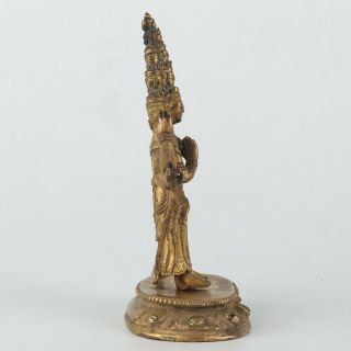 Antique Chinese Tibetan Gilt Copper Eight - arm Buddha 4