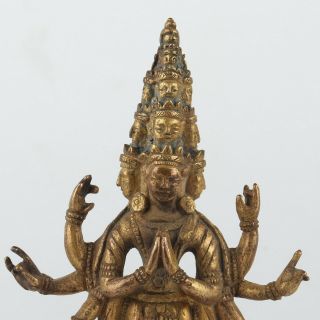 Antique Chinese Tibetan Gilt Copper Eight - arm Buddha 5