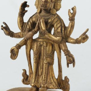 Antique Chinese Tibetan Gilt Copper Eight - arm Buddha 6