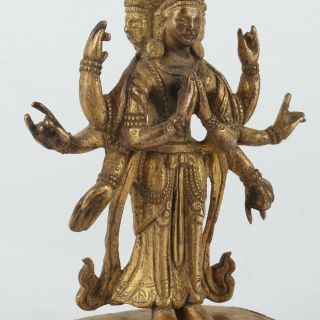 Antique Chinese Tibetan Gilt Copper Eight - arm Buddha 8