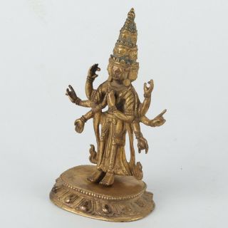 Antique Chinese Tibetan Gilt Copper Eight - arm Buddha 9