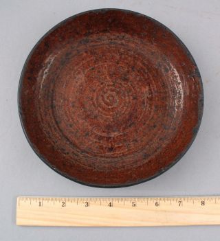 Small Antique 19thc Pennsylvania Primitive Redware Personal Plate,