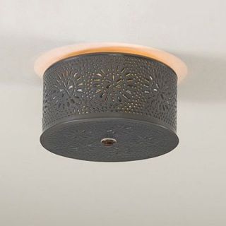 Decorative Punched Tin Round Flush Mount Ceiling Light In Country Tin Chisel