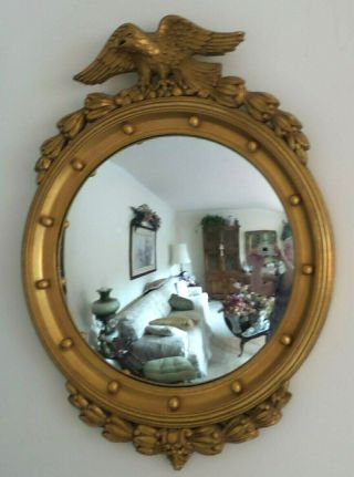 Antique 30 " X20 " Wood Federal Eagle Bullseye Convex Mirror
