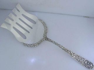 RARE Sterling S KIRK & SON Asparagus Fork / Server REPOUSSE w/ applied lacing 2