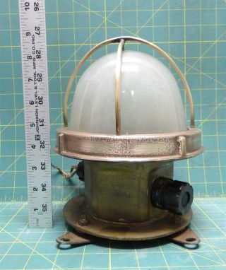 Antique Brass Caged Glass Globe Light Fixture Barn Industrial Nautical 9 