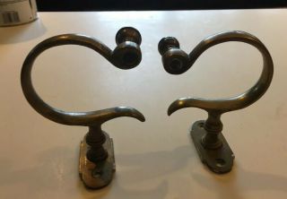 Pr Early Brass Federal Fireplace Jamb Hooks 5