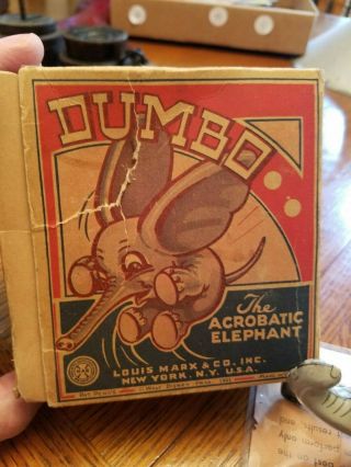 Walt Disney Dumbo tin litho toy windup with box 1941. 9