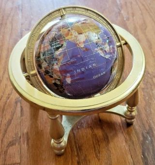 Jewel Inlaid Desktop Globe – Gold & Pearl – Mother Of Pearl Surface Globe