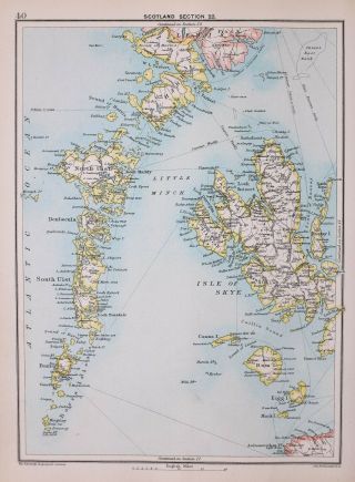 1894 Map Scotland Isle Of Skye Harris Benbecula South Uist Barra Isles