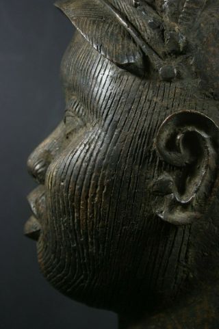 Life size IFE bronze African ONI Queen head - Nigeria Benin,  TRIBAL ART PRIMITIF 11