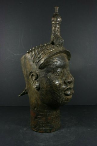 Life size IFE bronze African ONI Queen head - Nigeria Benin,  TRIBAL ART PRIMITIF 3