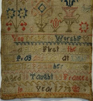 LATE 18TH CENTURY VERSE & FLORAL MOTIF SAMPLER BY ISABELLA PARKIN AGED 10 - 1798 11
