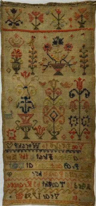 LATE 18TH CENTURY VERSE & FLORAL MOTIF SAMPLER BY ISABELLA PARKIN AGED 10 - 1798 12
