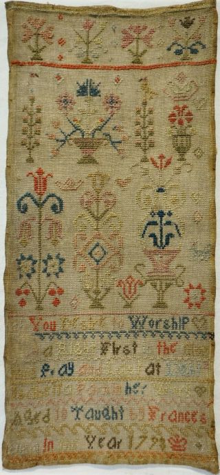 Late 18th Century Verse & Floral Motif Sampler By Isabella Parkin Aged 10 - 1798