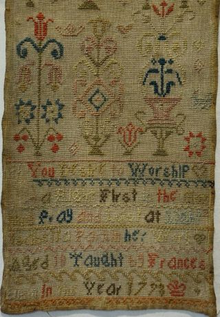 LATE 18TH CENTURY VERSE & FLORAL MOTIF SAMPLER BY ISABELLA PARKIN AGED 10 - 1798 3