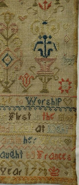 LATE 18TH CENTURY VERSE & FLORAL MOTIF SAMPLER BY ISABELLA PARKIN AGED 10 - 1798 7