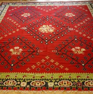 ANTIQUE BESSARABIAN TURKISH LARGE KILIM FLAT HAND WOVEN ORIENTAL RUG 10 ' X12 ' 3