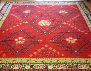 ANTIQUE BESSARABIAN TURKISH LARGE KILIM FLAT HAND WOVEN ORIENTAL RUG 10 ' X12 ' 5