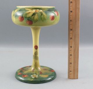Rare Antique Handel Art Glass,  Strawberry Compote,  Hand Painted & Signed