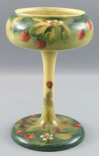 Rare Antique HANDEL Art Glass,  Strawberry Compote,  Hand Painted & Signed 2