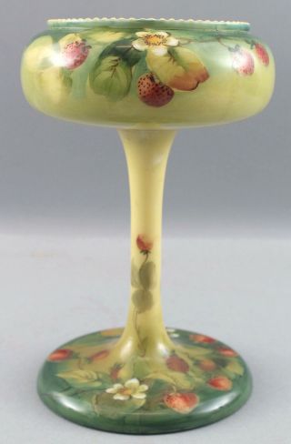 Rare Antique HANDEL Art Glass,  Strawberry Compote,  Hand Painted & Signed 7