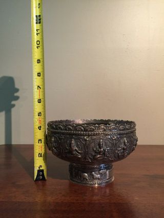 Antique sterling story bowl.  3d motif.  Heavy 404 grams. 11